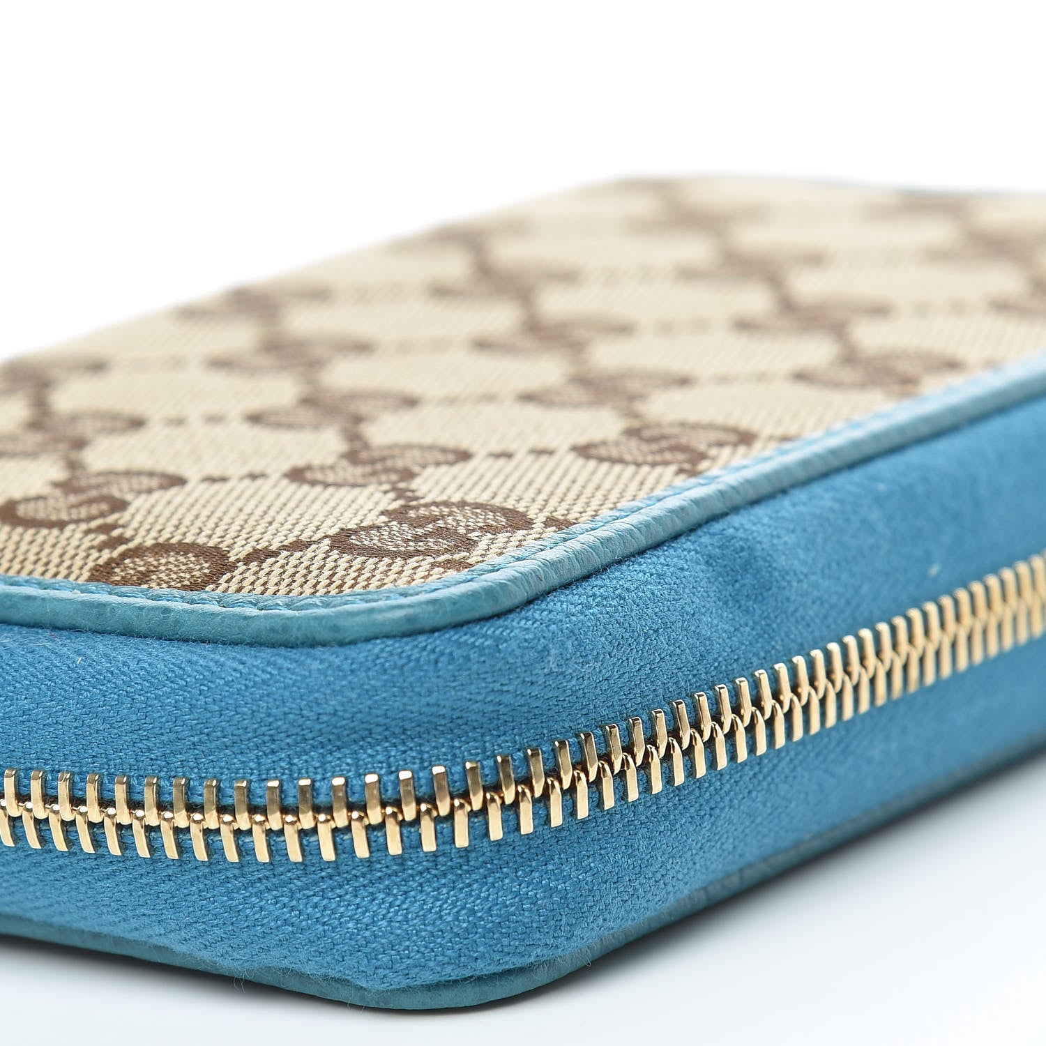 Gucci Monogram Dollar Calfskin Zip Around Compact Wallet Beige Ebony Deep Cobalt 10 of 12
