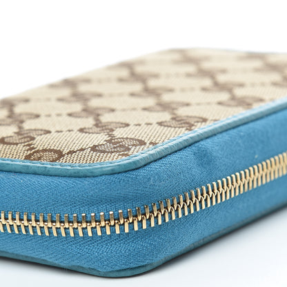 Gucci Monogram Dollar Calfskin Zip Around Compact Wallet Beige Ebony Deep Cobalt 10 of 12