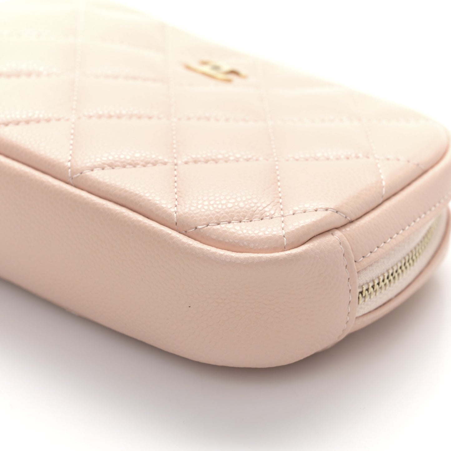 Caviar Quilted Small Curvy Pouch Cosmetic Case Light Pink