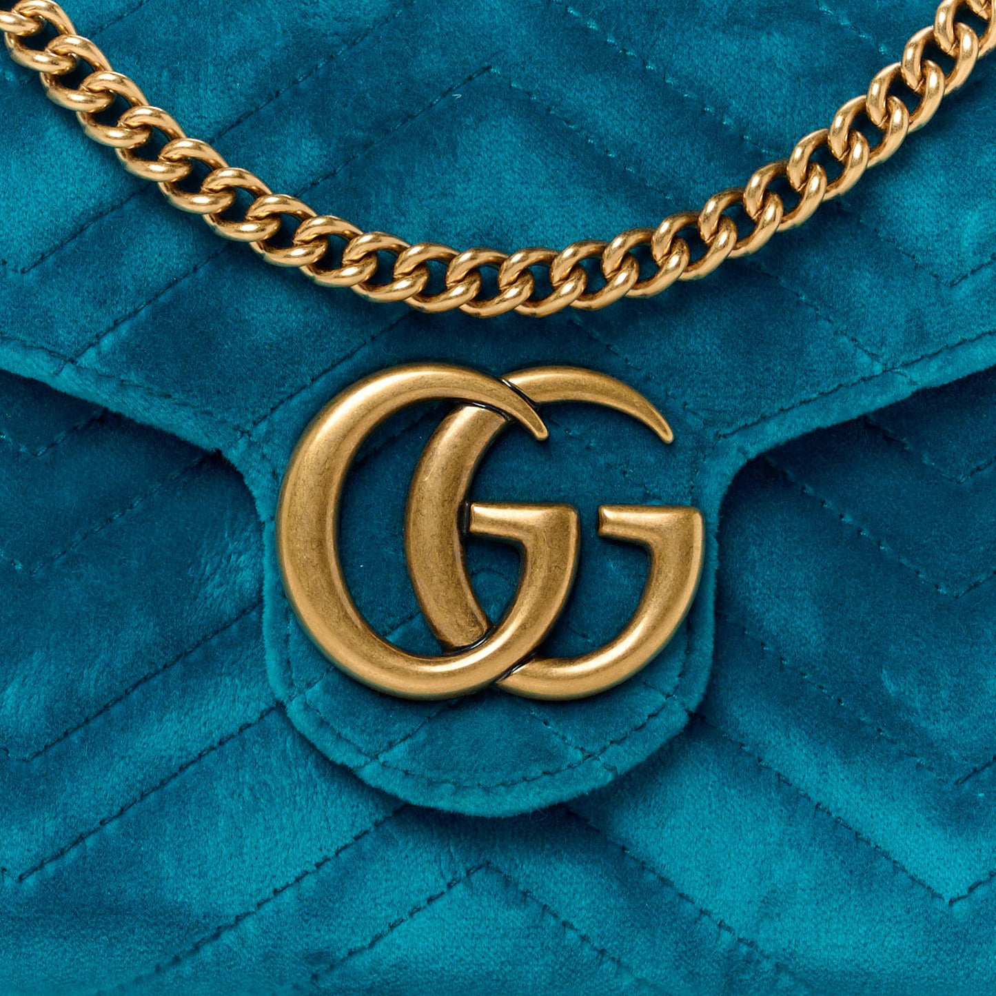 Velvet Matelasse GG Marmont Chain Wallet Pavone Cyan