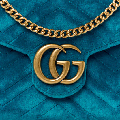 Gucci Velvet Matelasse GG Marmont Chain Wallet Pavone Cyan 8 of 10