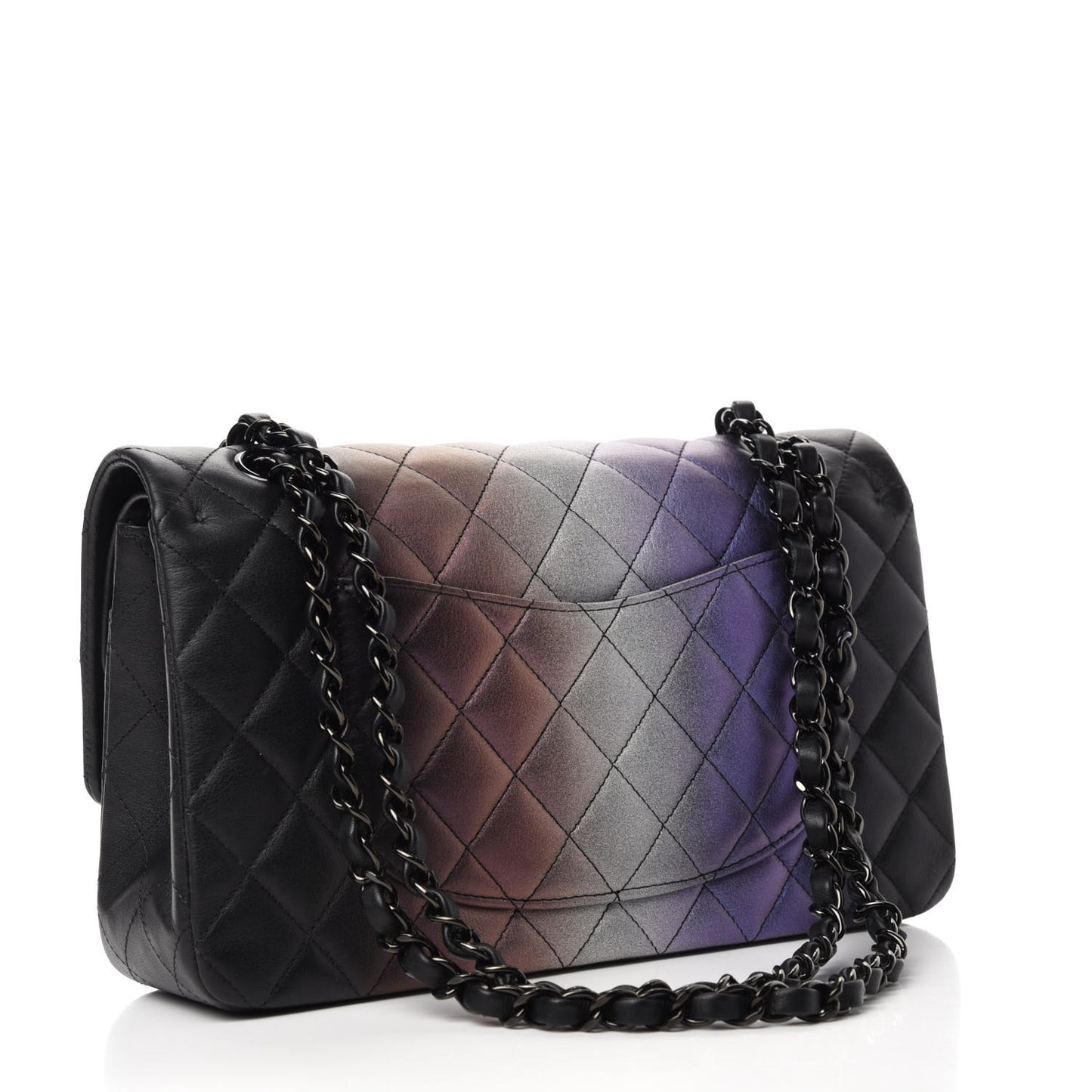 Calfskin Quilted Ombre Medium Double Flap Black