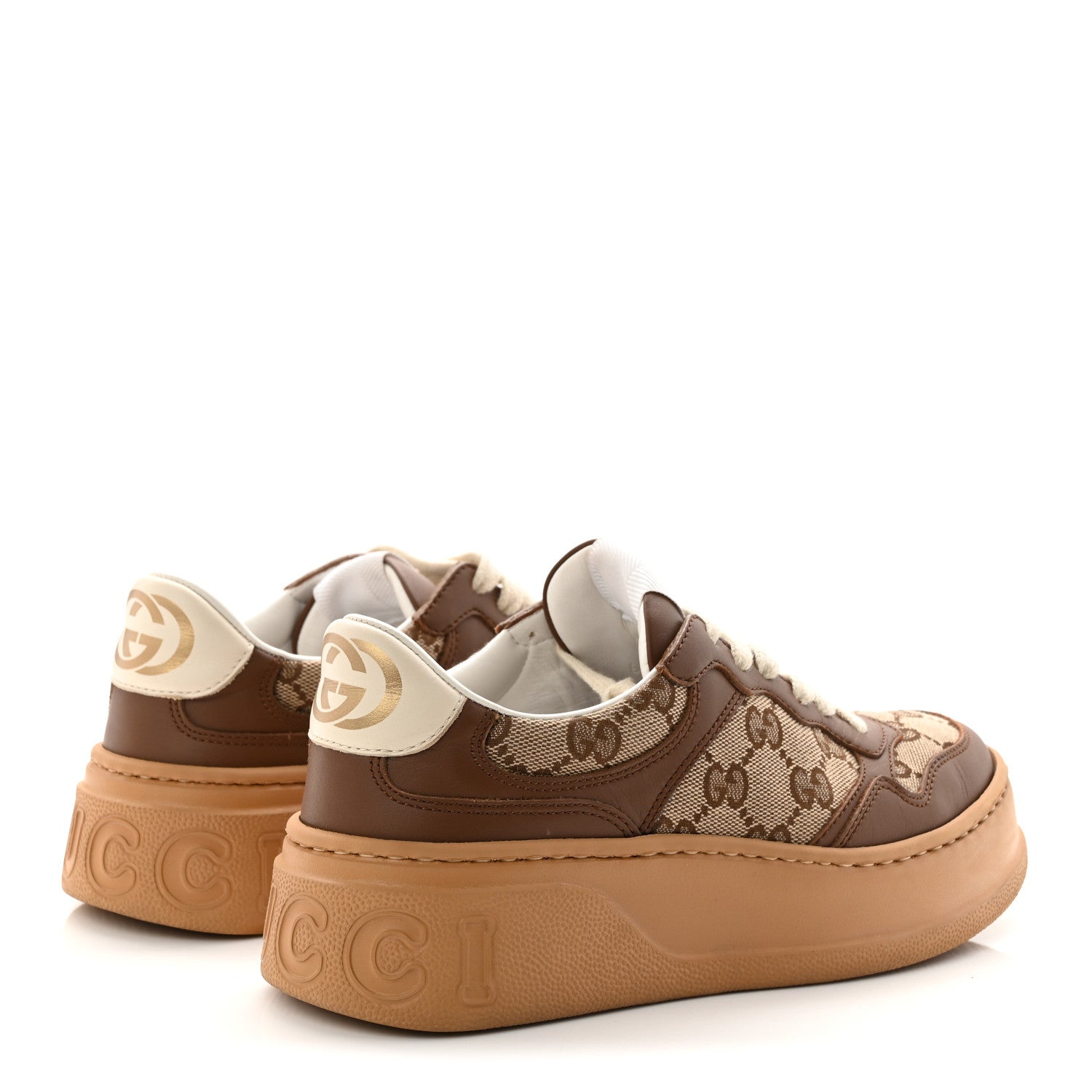 Gucci Calfskin GG Monogram Womens Platform 55mm Sneakers 35.5 Hezelnut Beige Ebony Mystic White 5 of 10