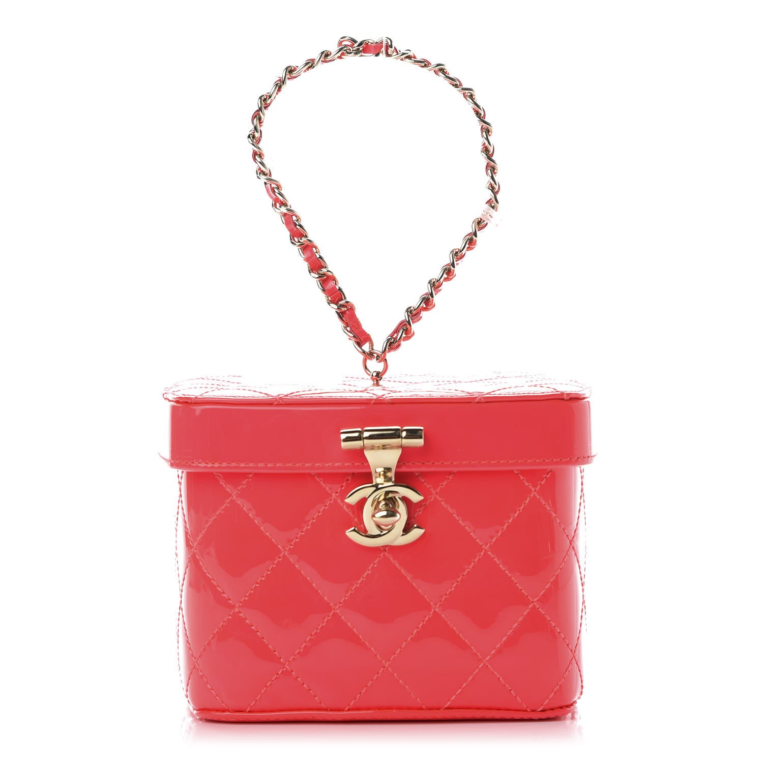 Chanel Patent Quilted Minaudiere Makeup Case Pink 1 of 10