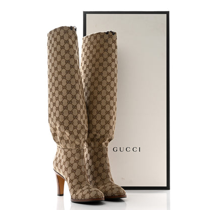Gucci Monogram Malaga Kid Lisa Mid Heel Boots 41 Beige Ebony 13 of 13