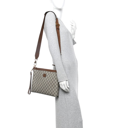 Gucci GG Supreme Monogram Azalea Calfskin Retro Interlocking G Wristlet Messenger Bag Beige Ebony Brown Sugar Beige Ebony Brown Sugar 2 of 9