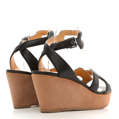 Hermes Nappa Suede Wedge Sandals 37 4 of 10