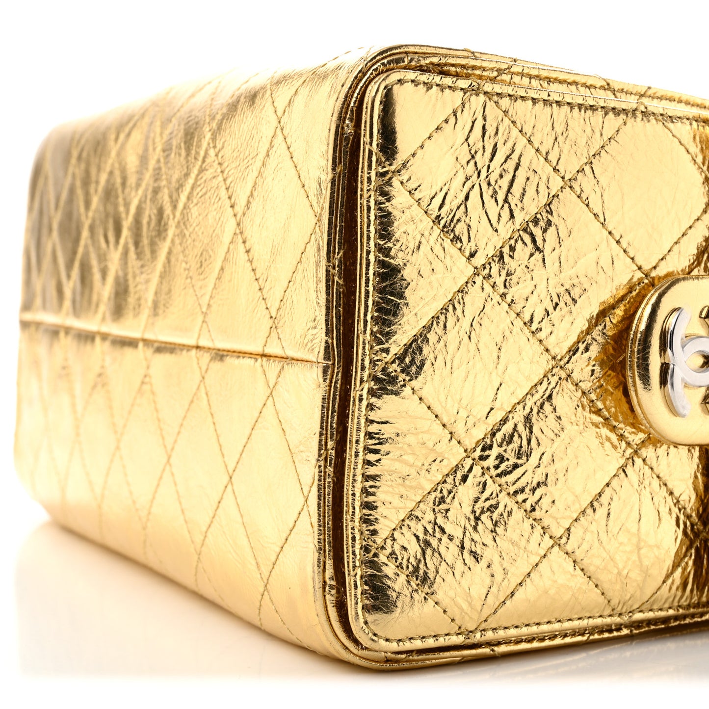 Metallic Aged Calfskin Quilted Small Chanel 25 Handbag Gold