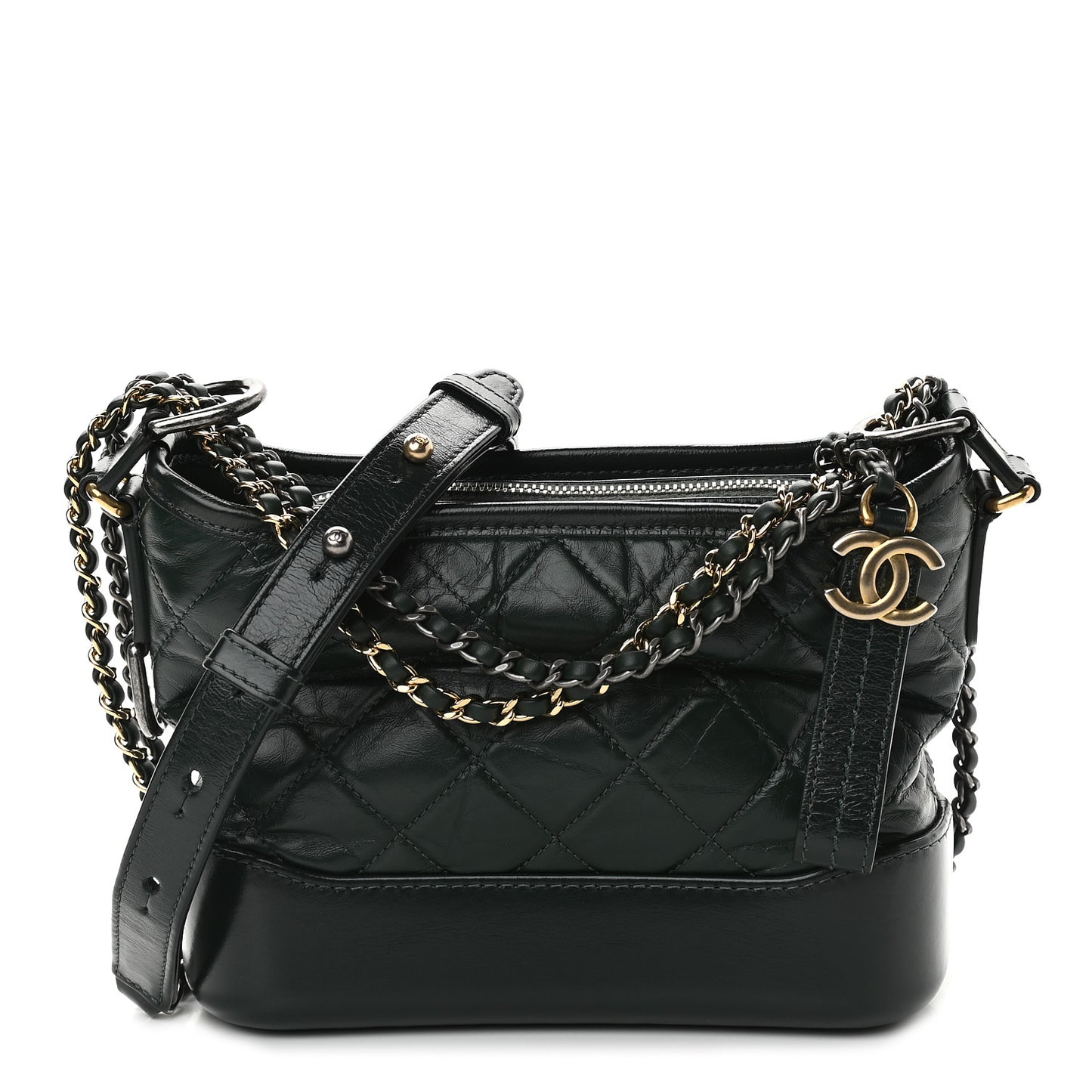 Aged Calfskin Quilted Small Gabrielle Hobo Dark Green