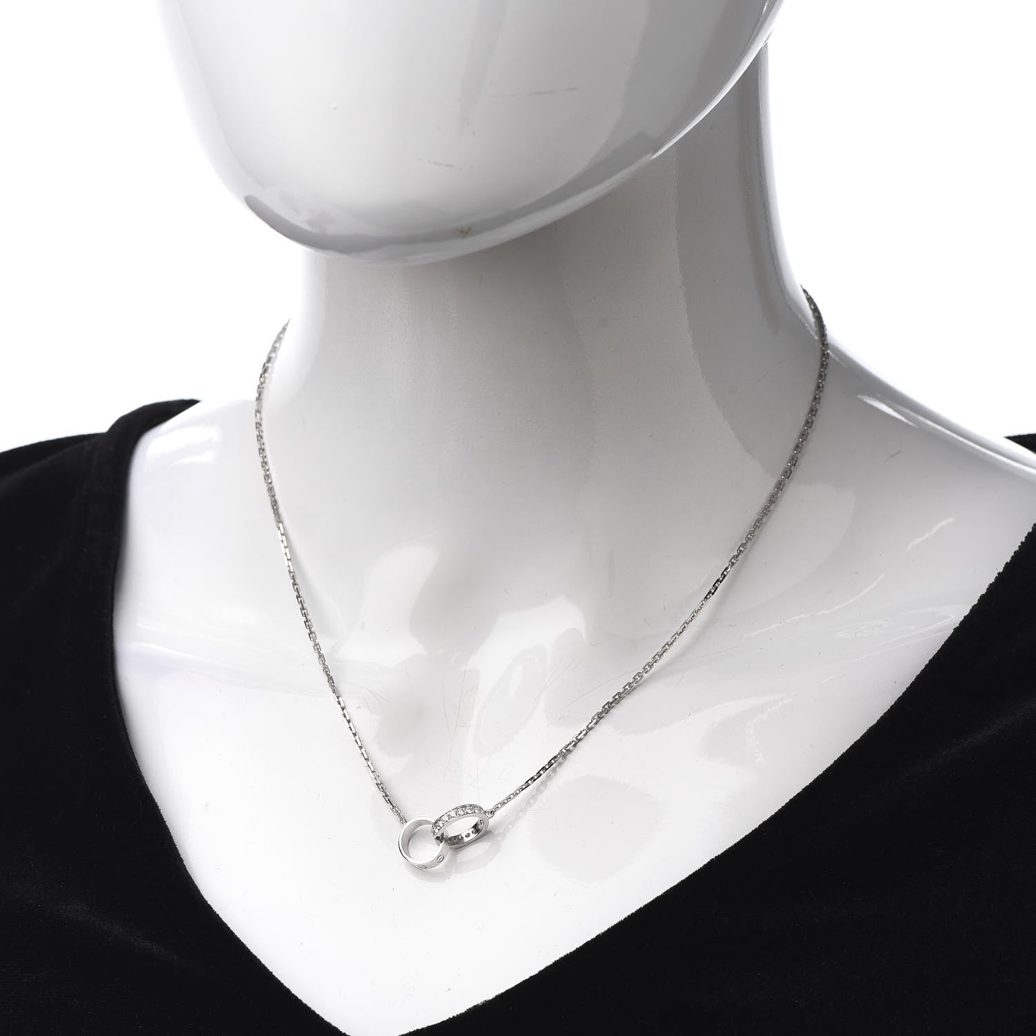 Cartier 18K White Gold Diamond Interlocking LOVE Necklace 2 of 8