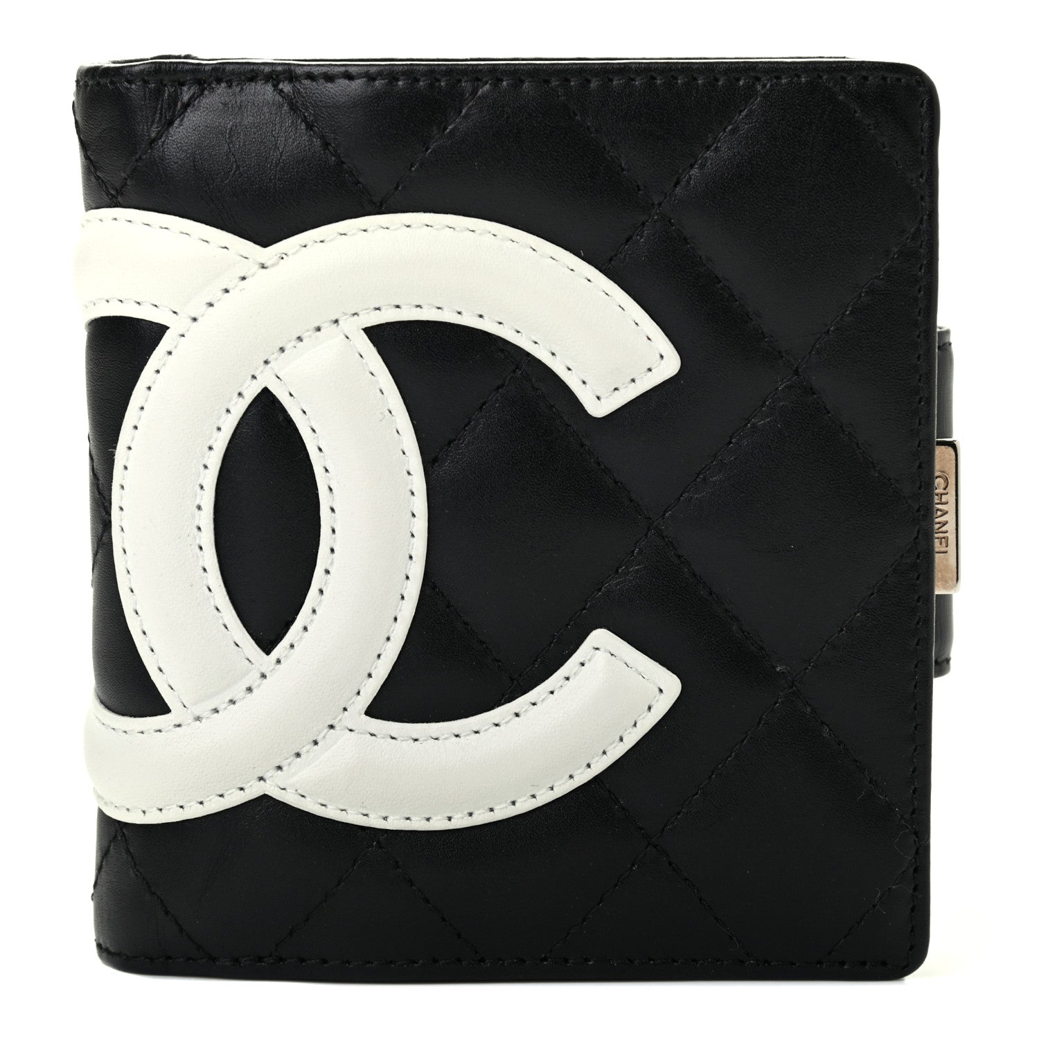 Chanel Calfskin Quilted Cambon Bi-Fold Wallet Black White 1 of 8