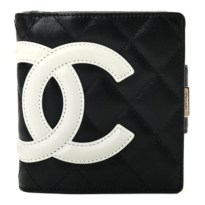 Chanel Calfskin Quilted Cambon Bi-Fold Wallet Black White 1 of 8