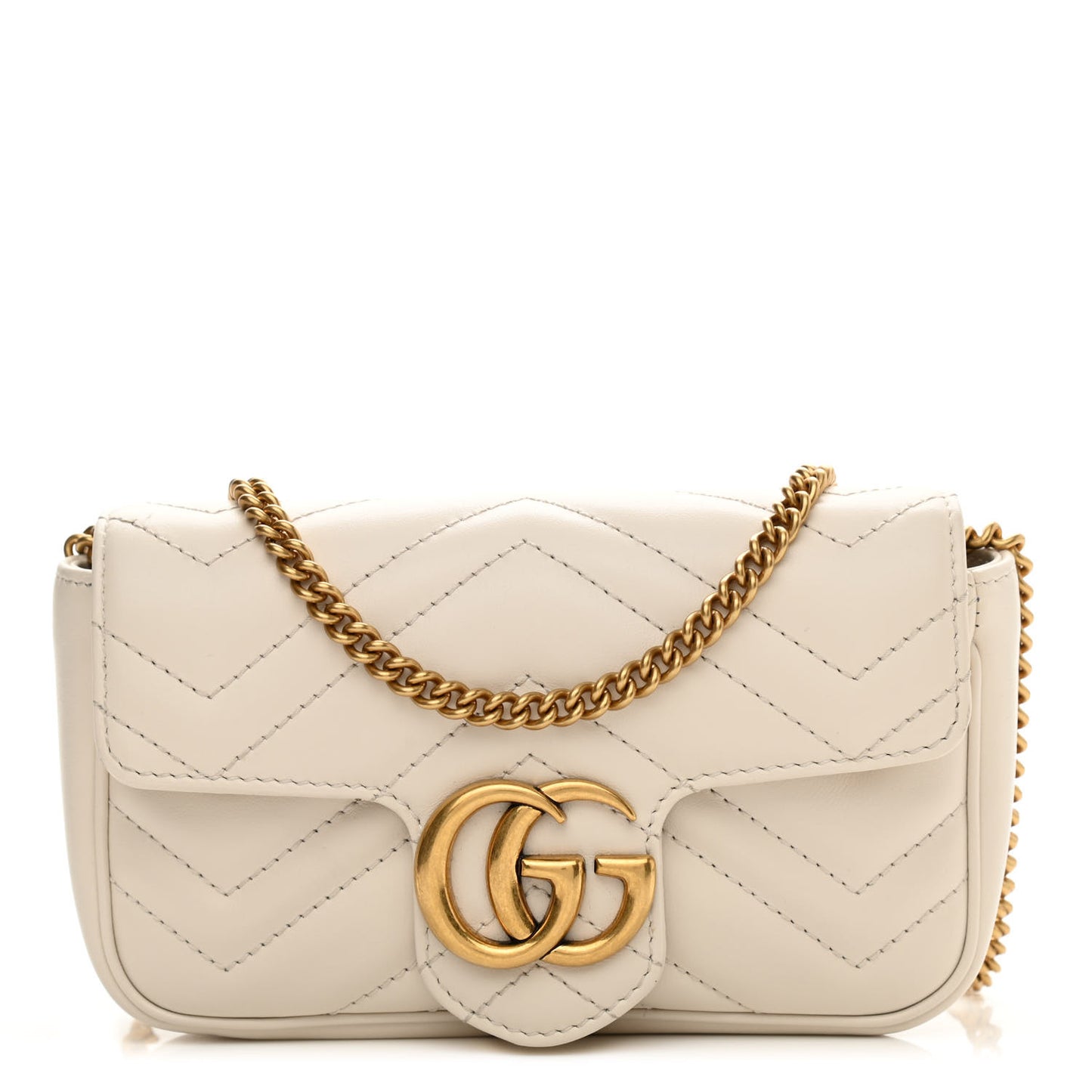Calfskin Matelasse Super Mini GG Marmont Shoulder Bag White
