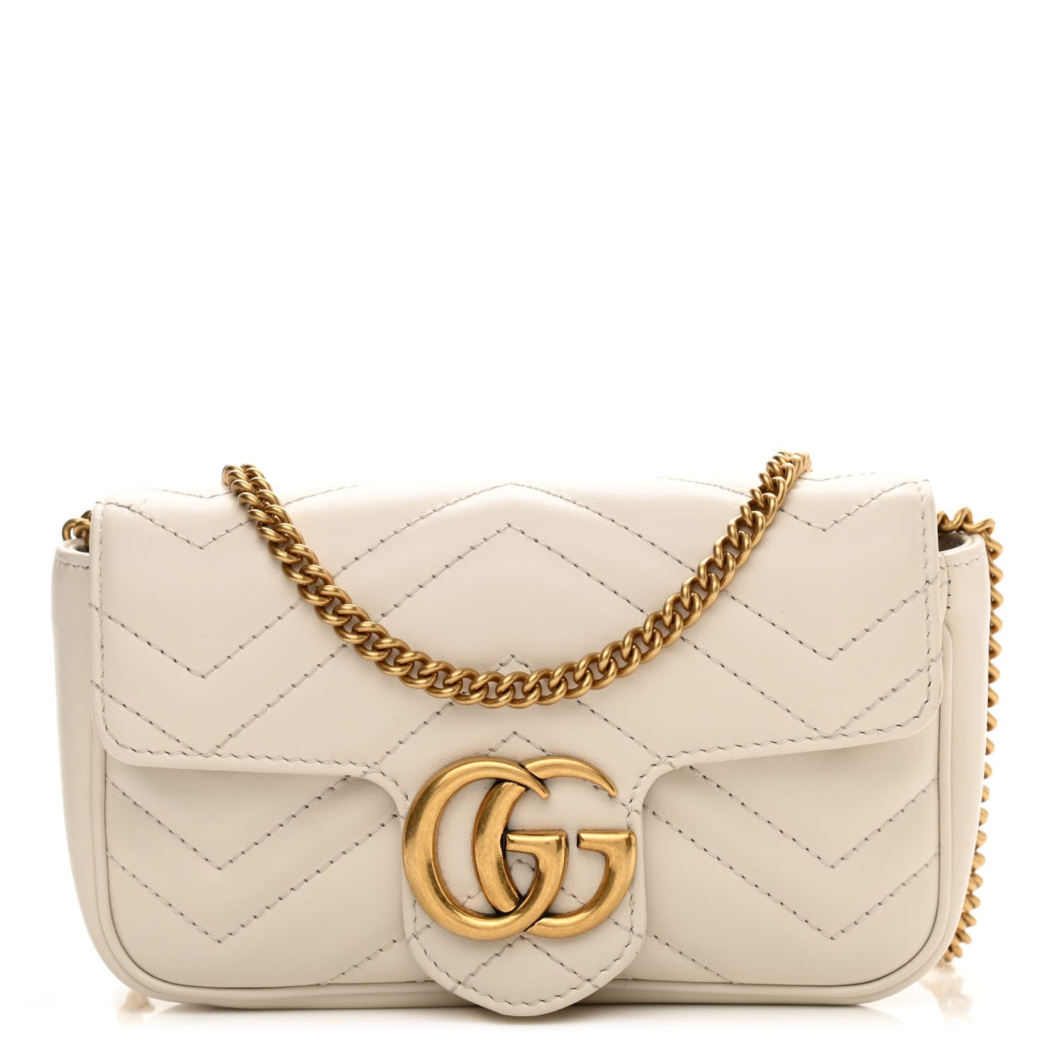 Gucci Calfskin Matelasse Super Mini GG Marmont Shoulder Bag White 1 of 11