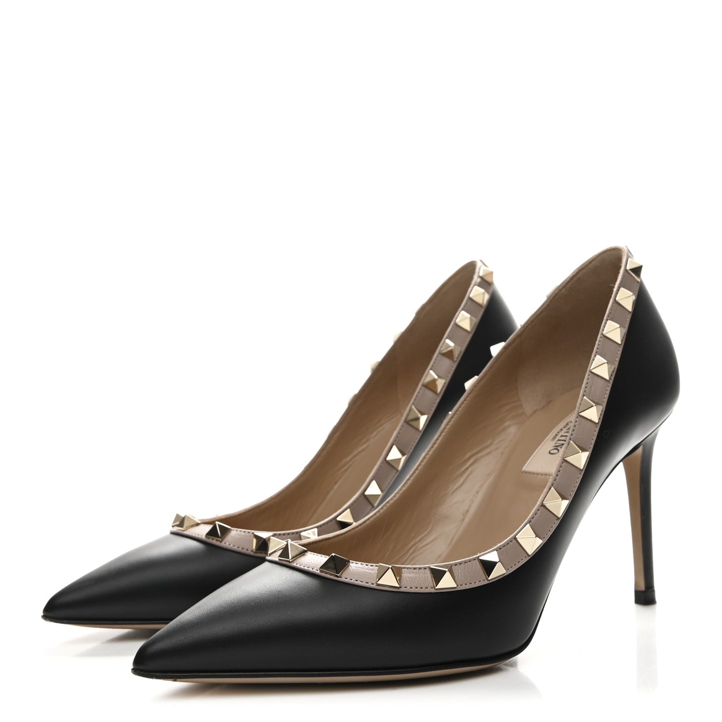 Calfskin Rockstud 85mm Pumps 37 Black Poudre