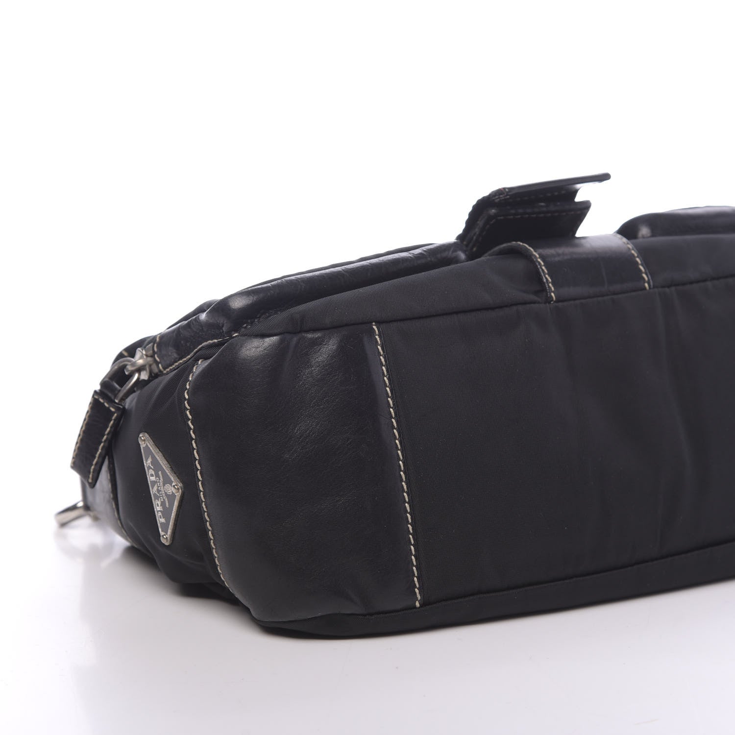 Prada Soft Calfskin Nylon Buckle Shoulder Bag Black 9 of 15