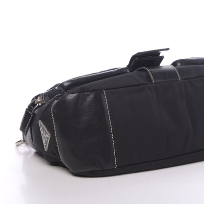 Prada Soft Calfskin Nylon Buckle Shoulder Bag Black 9 of 15