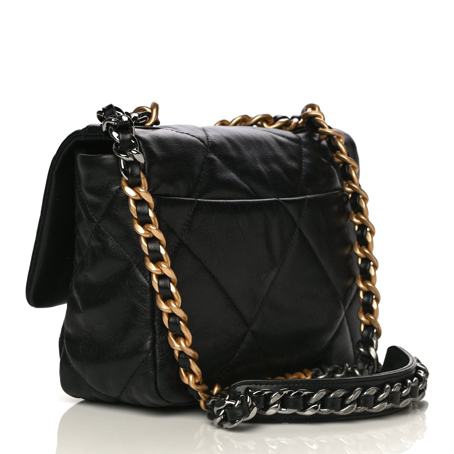 Shiny Goatskin Quilted Medium Chanel 19 Flap Black
