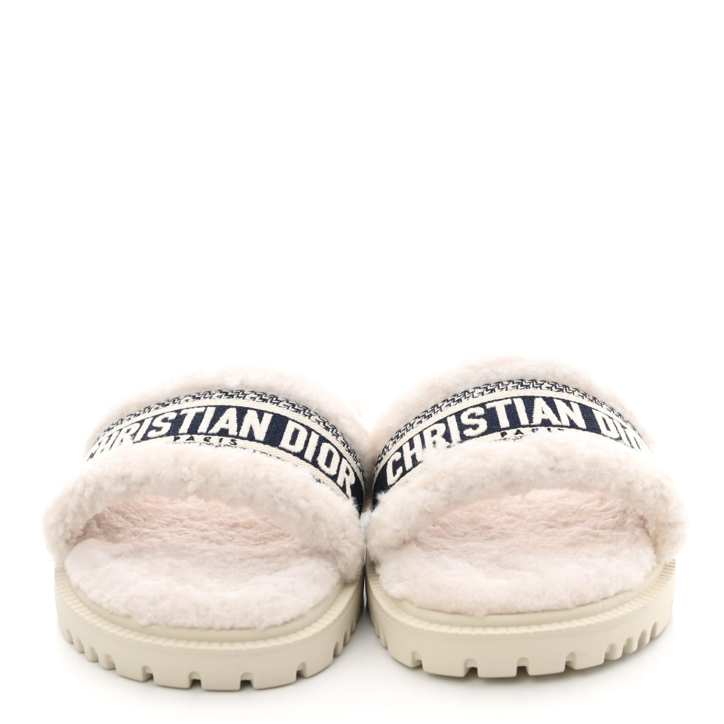 Shearling Canvas Embroidered Dway 10mm Slide Sandals 39 Natural Deep Blue