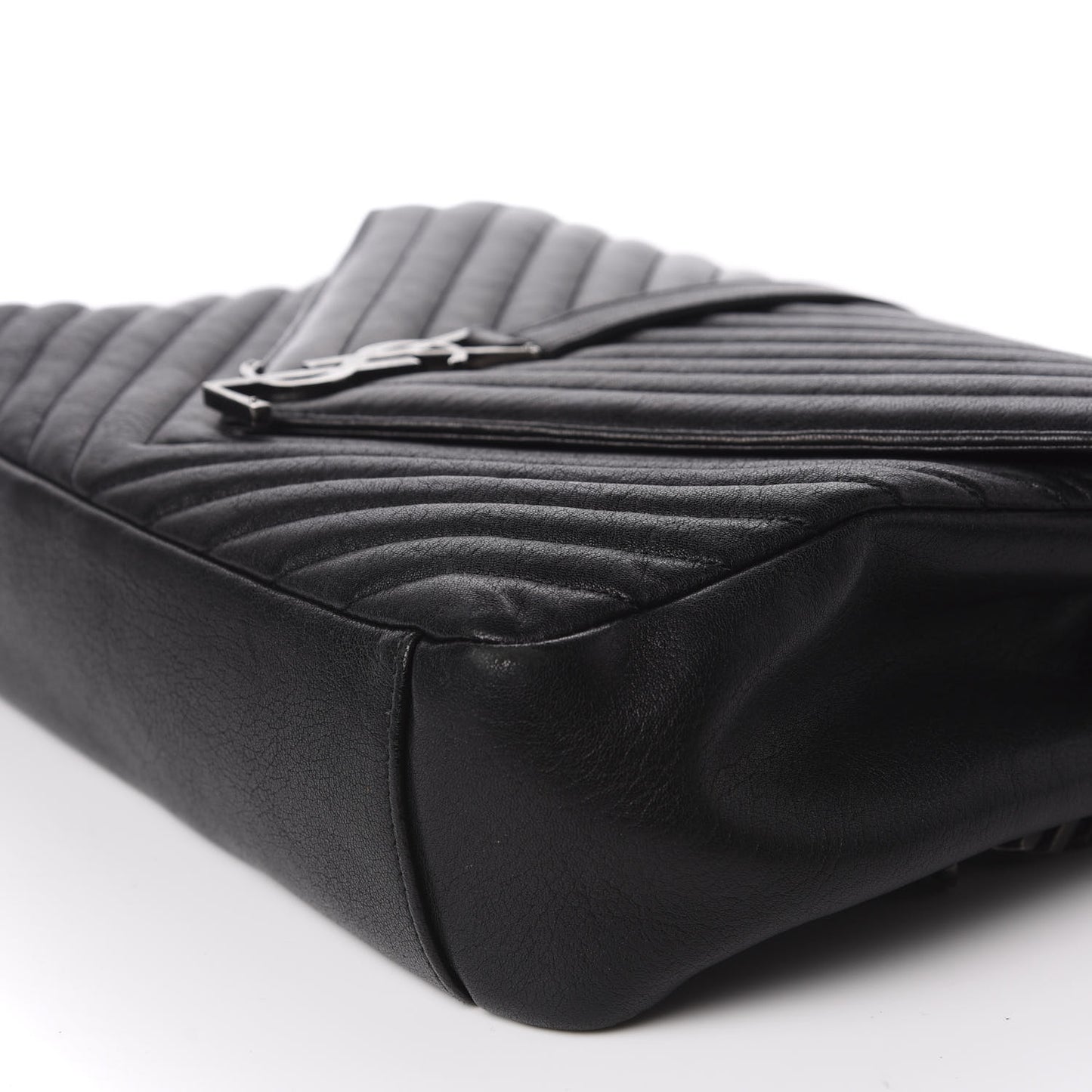Sheepskin Matelasse Chevron Monogram Large College Satchel Black