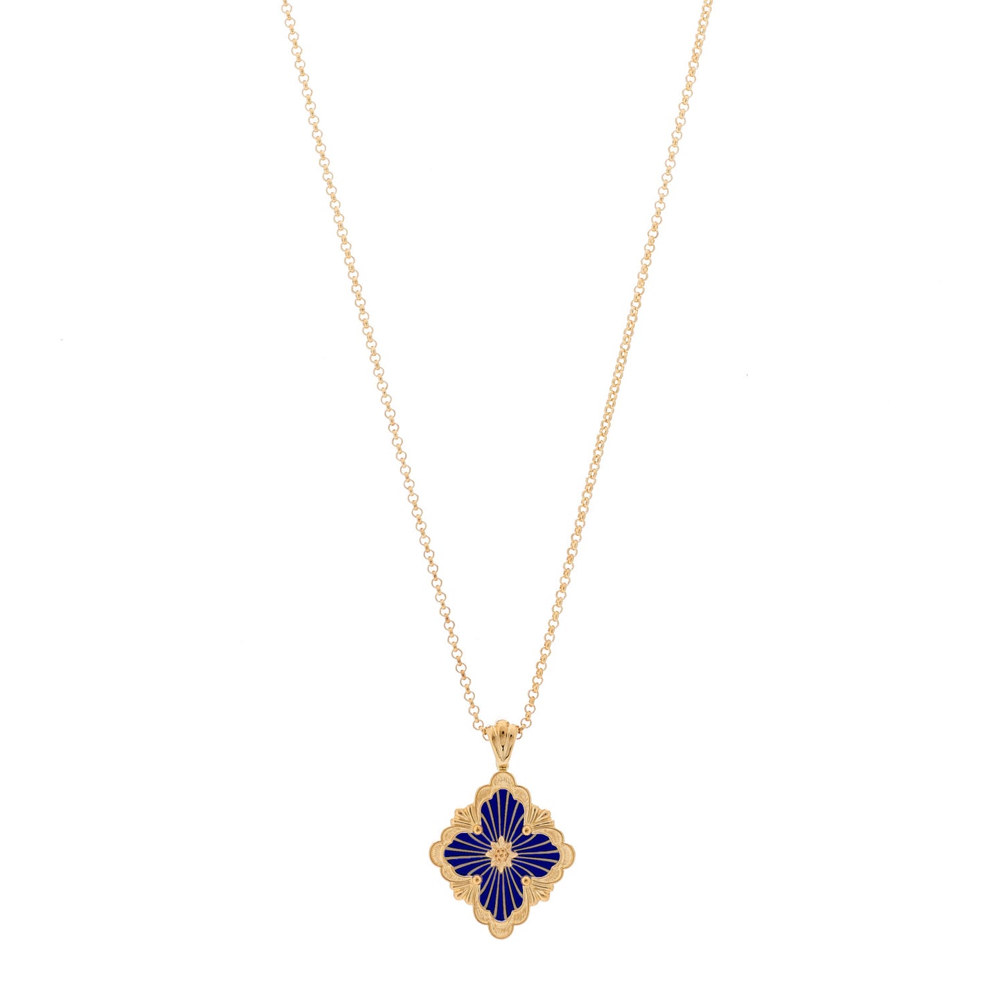 18K Yellow Gold Enamel Opera Tulle Necklace Blue
