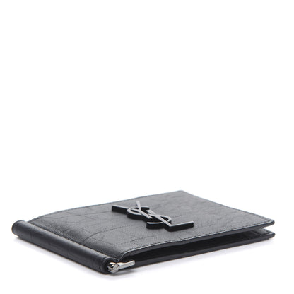 Saint Laurent Calfskin Crocodile Embossed Bill Clip Card Case Black 4 of 8