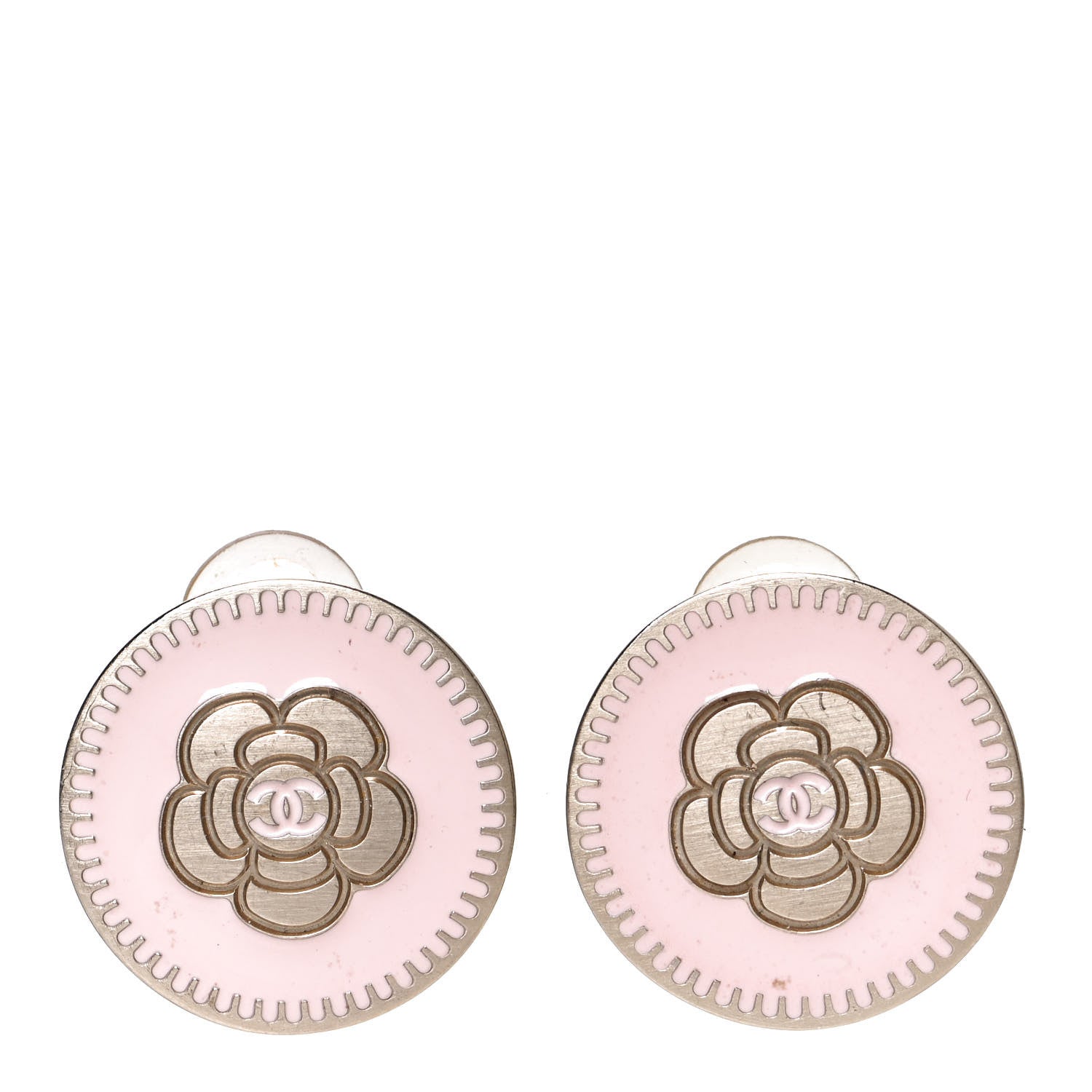 Chanel Resin Camellia CC Clip On Earrings Pink 1 of 4