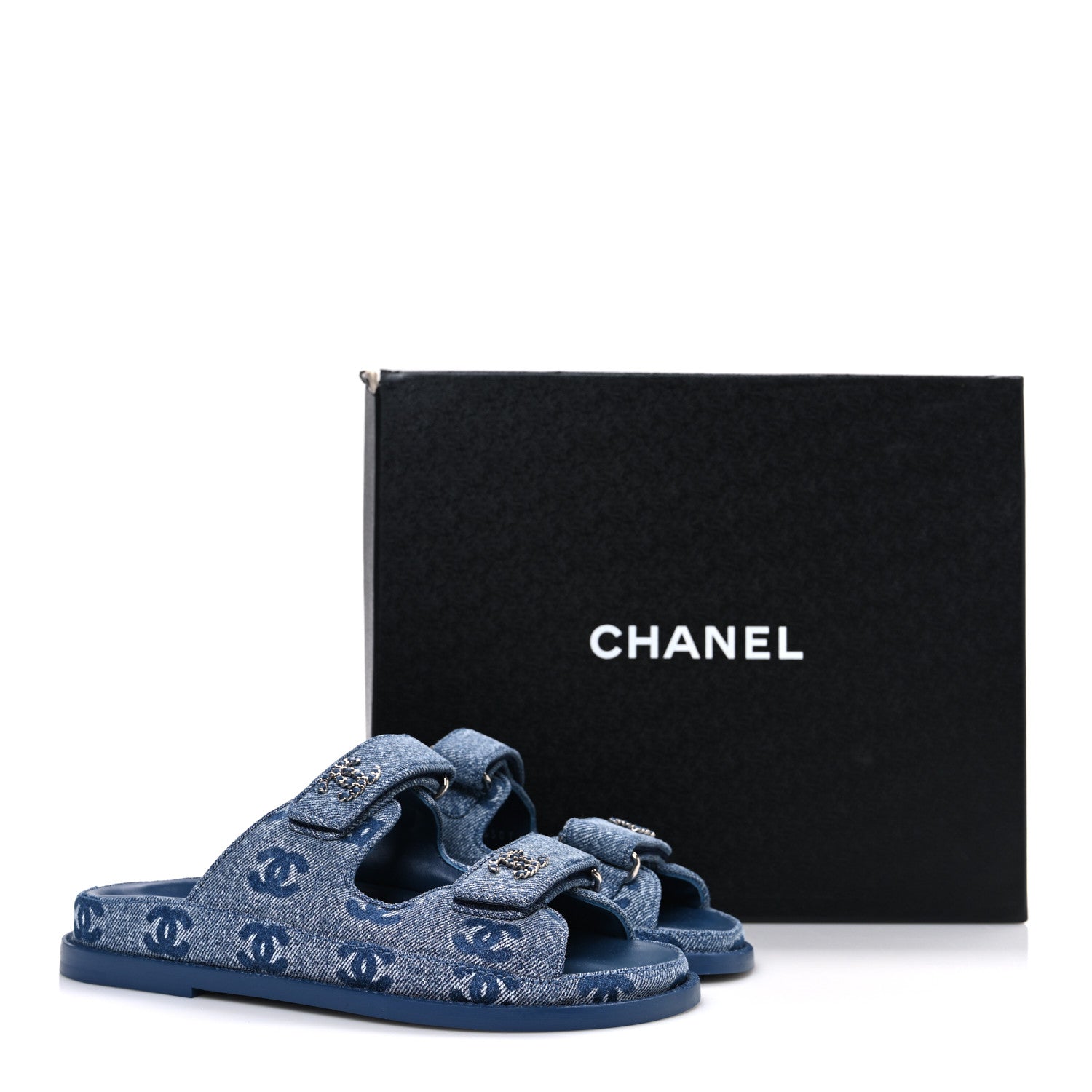 Chanel Denim CC Velcro Dad Chain CC Slide Sandals 35 Blue 11 of 11