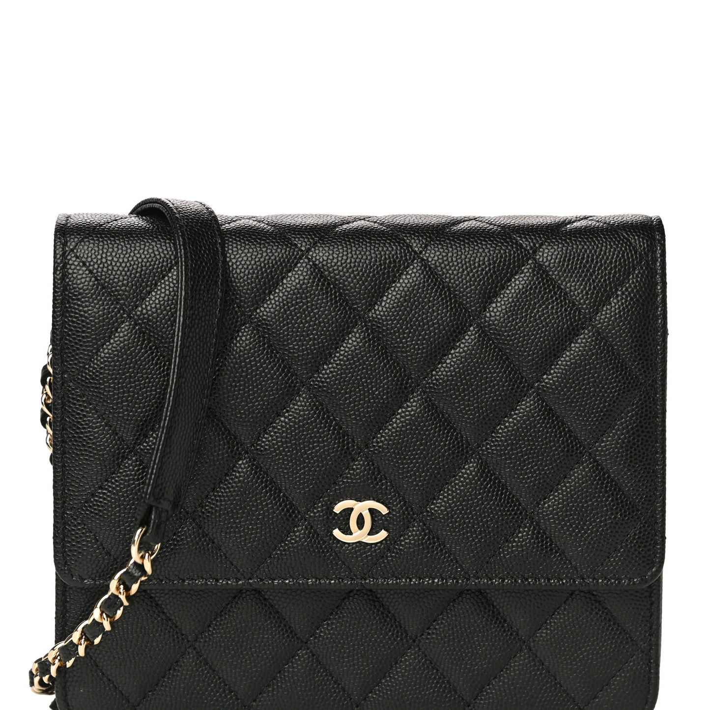 Caviar Quilted Square Wallet On Chain WOC Black