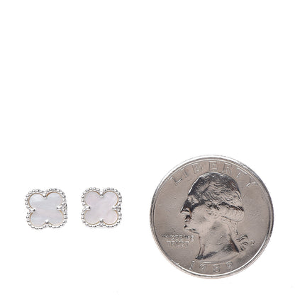 Van Cleef & Arpels 18K White Gold Mother of Pearl Sweet Alhambra Earrings 2 of 6