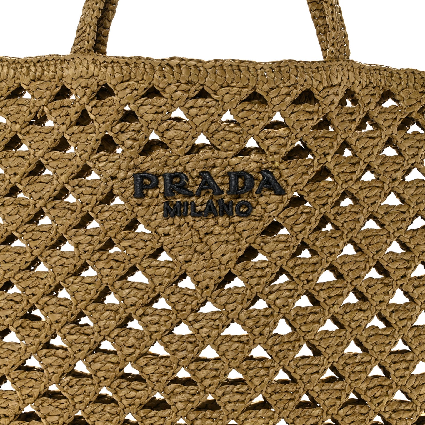 Yarn Raffia Effect Crochet Logo Embroidered Tote Bag Oliva