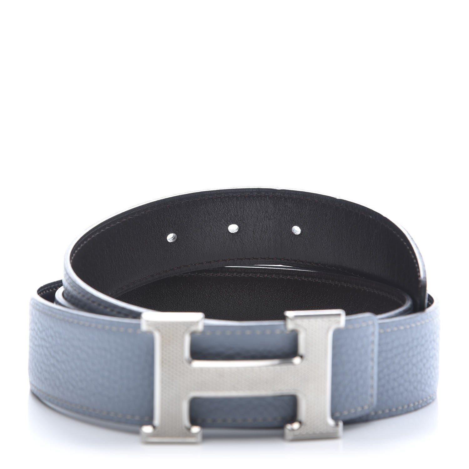Hermes Box Togo 32mm Guilloche H Belt 100 Bleu Lin Chocolate 4 of 8