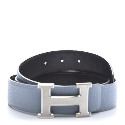 Hermes Box Togo 32mm Guilloche H Belt 100 Bleu Lin Chocolate 4 of 8