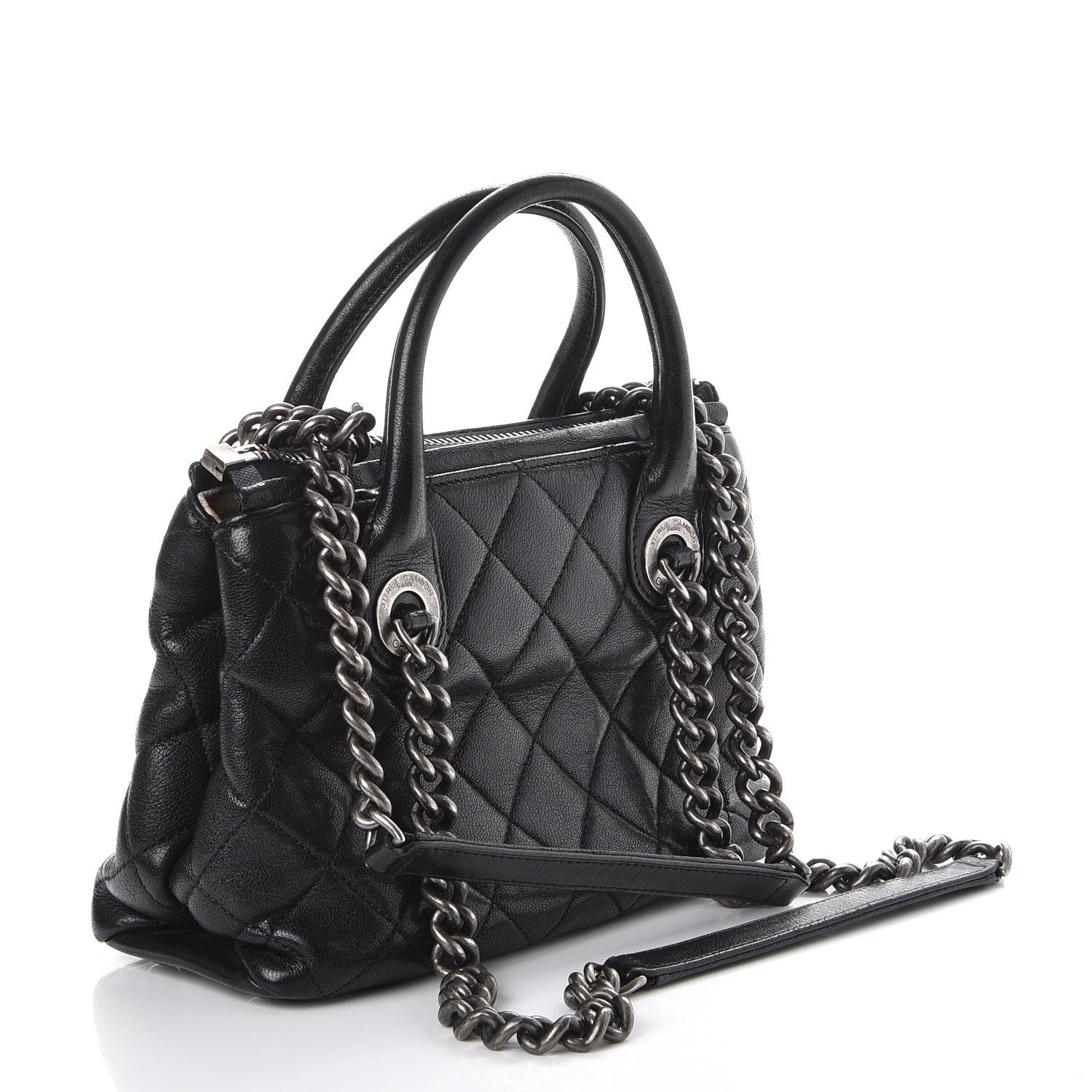 Chanel Shiny Sheepskin Quilted Small Shopping Tote Black 4 of 8