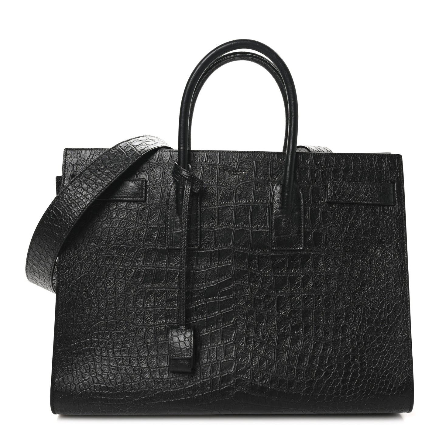 Calfskin Crocodile Embossed Large Sac De Jour Carryall Black