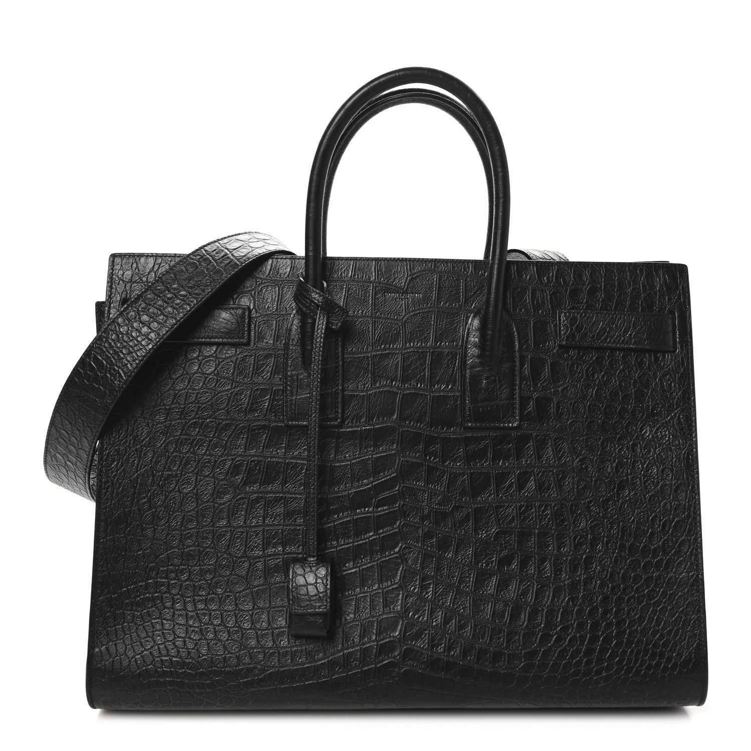 Saint Laurent Calfskin Crocodile Embossed Large Sac De Jour Carryall Black 1 of 10