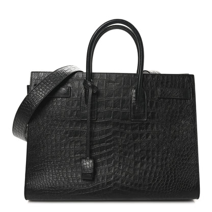 Saint Laurent Calfskin Crocodile Embossed Large Sac De Jour Carryall Black 1 of 10