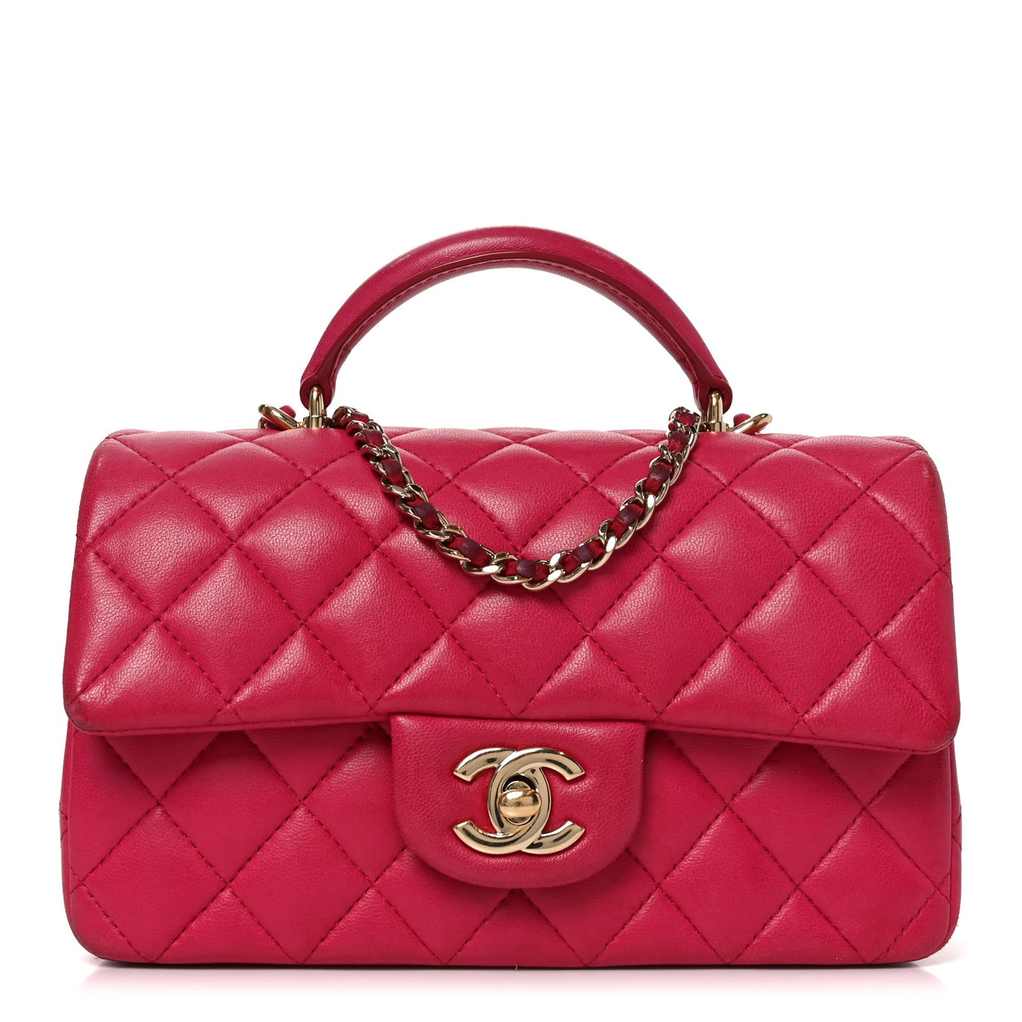 Lambskin Quilted Mini Top Handle Rectangular Flap Dark Pink Dark Pink