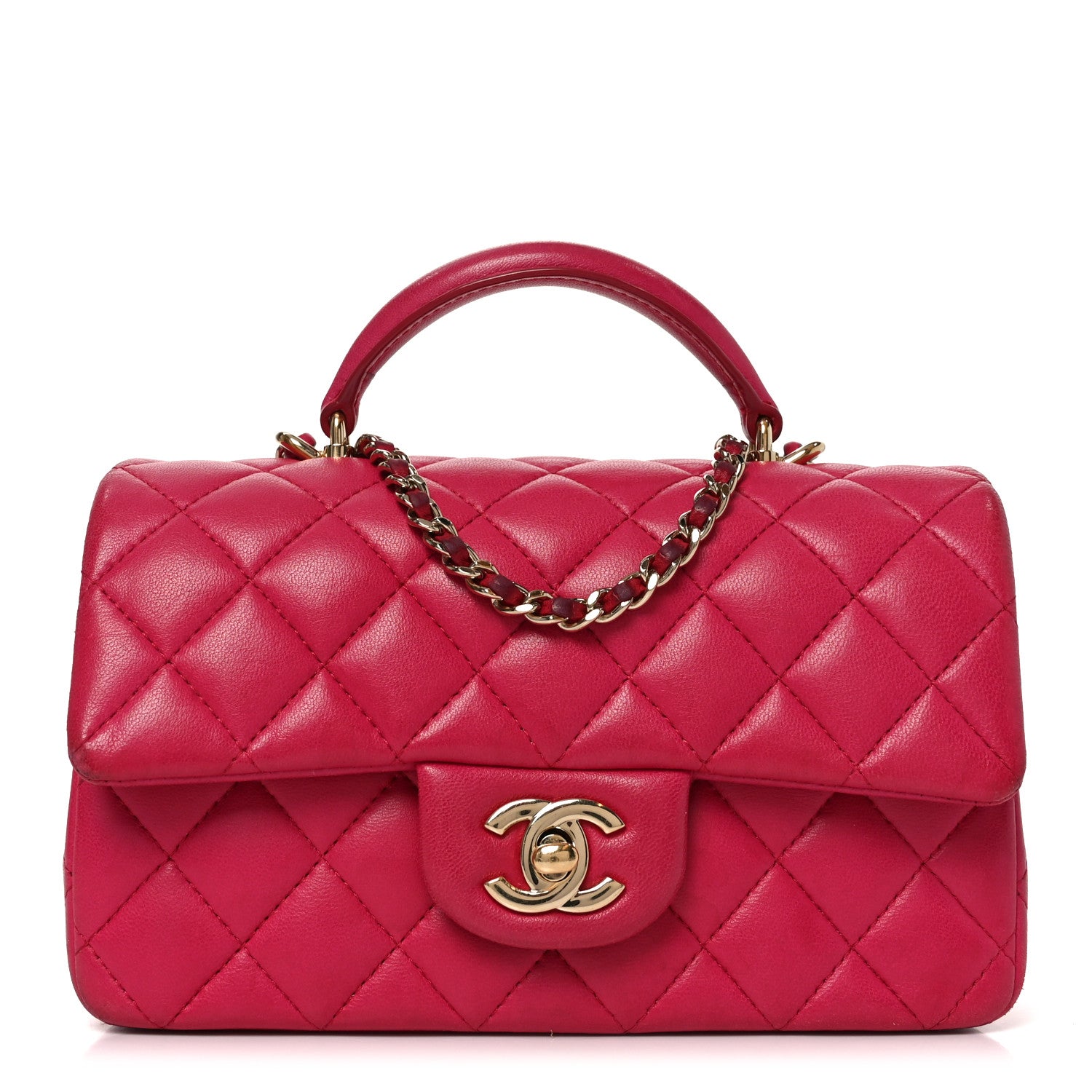 Chanel Lambskin Quilted Mini Top Handle Rectangular Flap Dark Pink Dark Pink 1 of 10