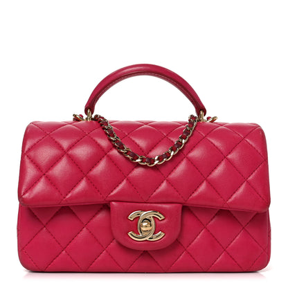 Chanel Lambskin Quilted Mini Top Handle Rectangular Flap Dark Pink Dark Pink 1 of 10