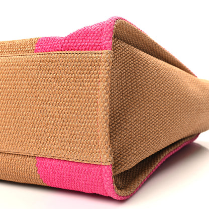 Chanel Straw Raffia Calfskin Striped Large Deauville Tote Dark Beige Fuchsia Navy Blue 10 of 10