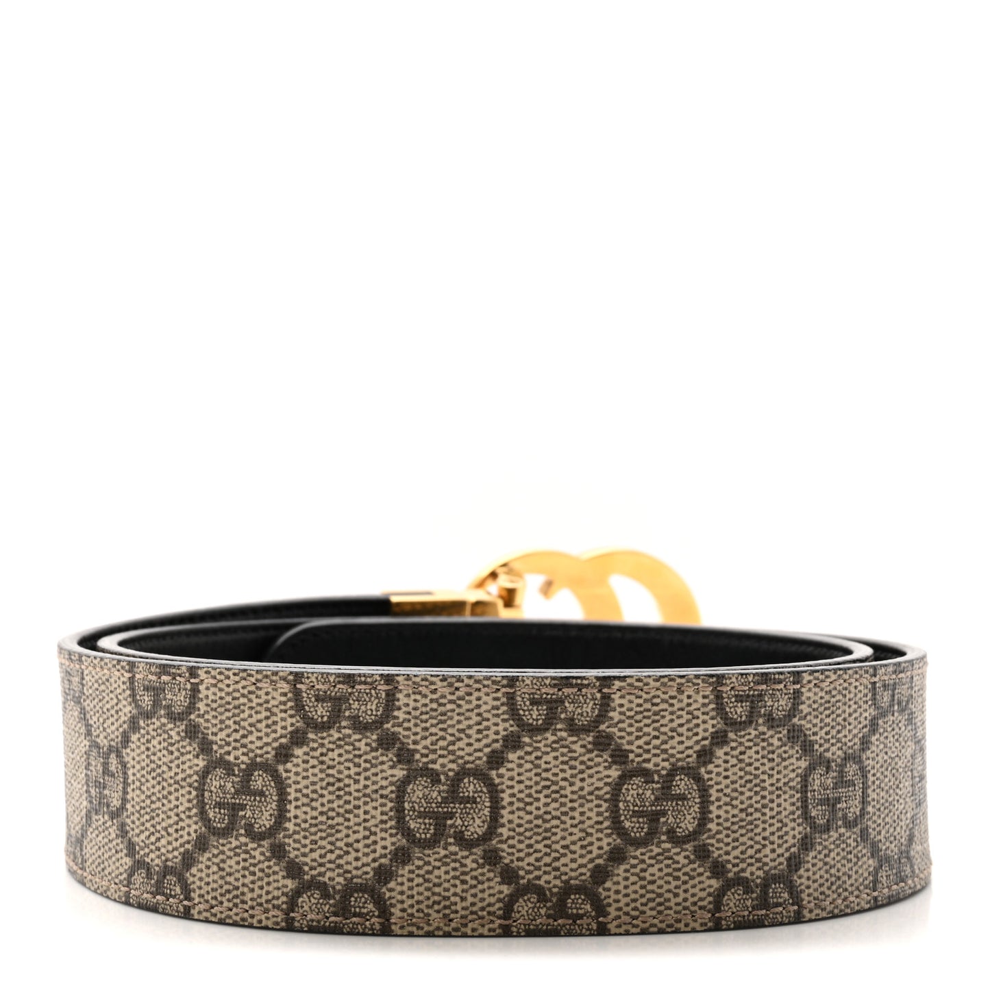 GG Supreme Monogram Plutone Calfskin Double G Reversible 37mm Belt 80 32 Beige Ebony New Acero