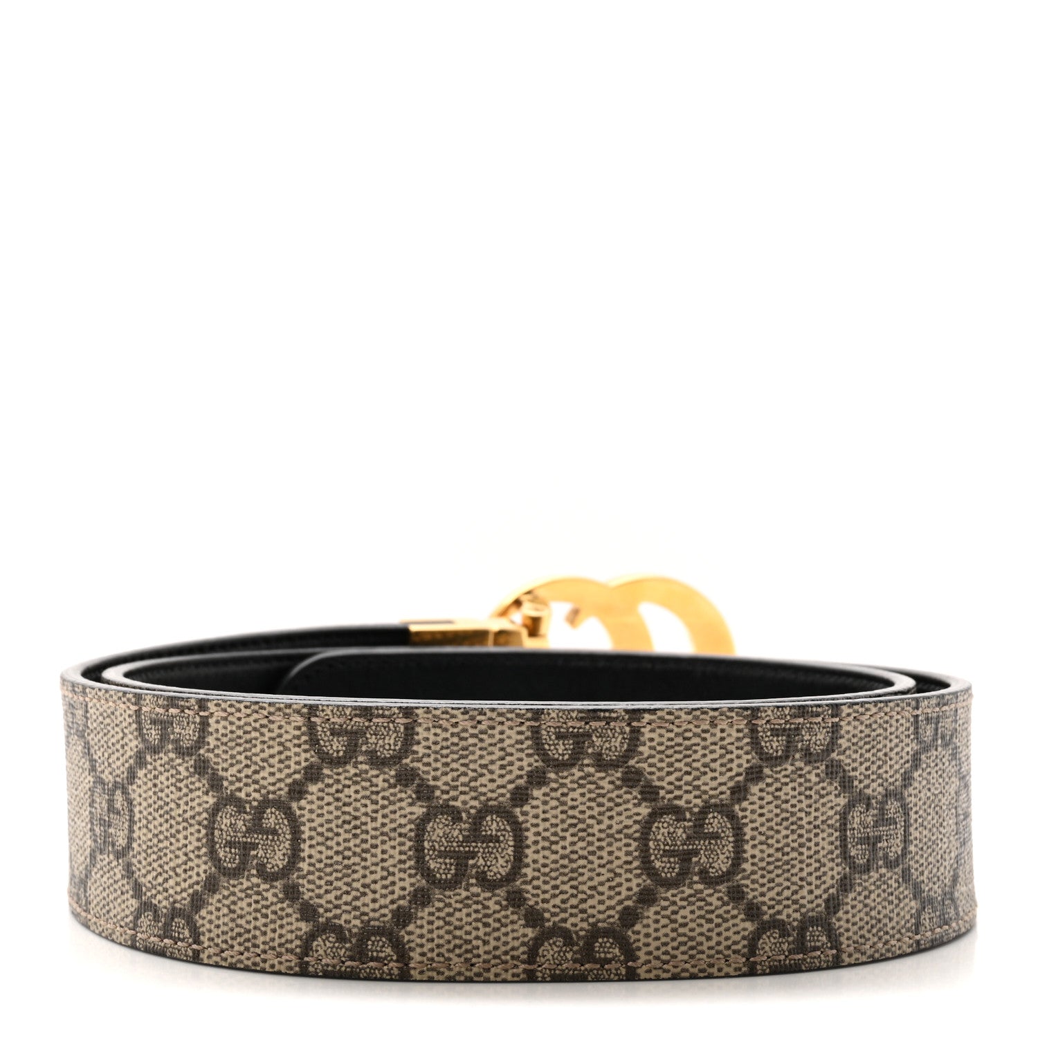 Gucci GG Supreme Monogram Plutone Calfskin Double G Reversible 37mm Belt 80 32 Beige Ebony New Acero 2 of 5