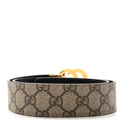 Gucci GG Supreme Monogram Plutone Calfskin Double G Reversible 37mm Belt 80 32 Beige Ebony New Acero 2 of 5