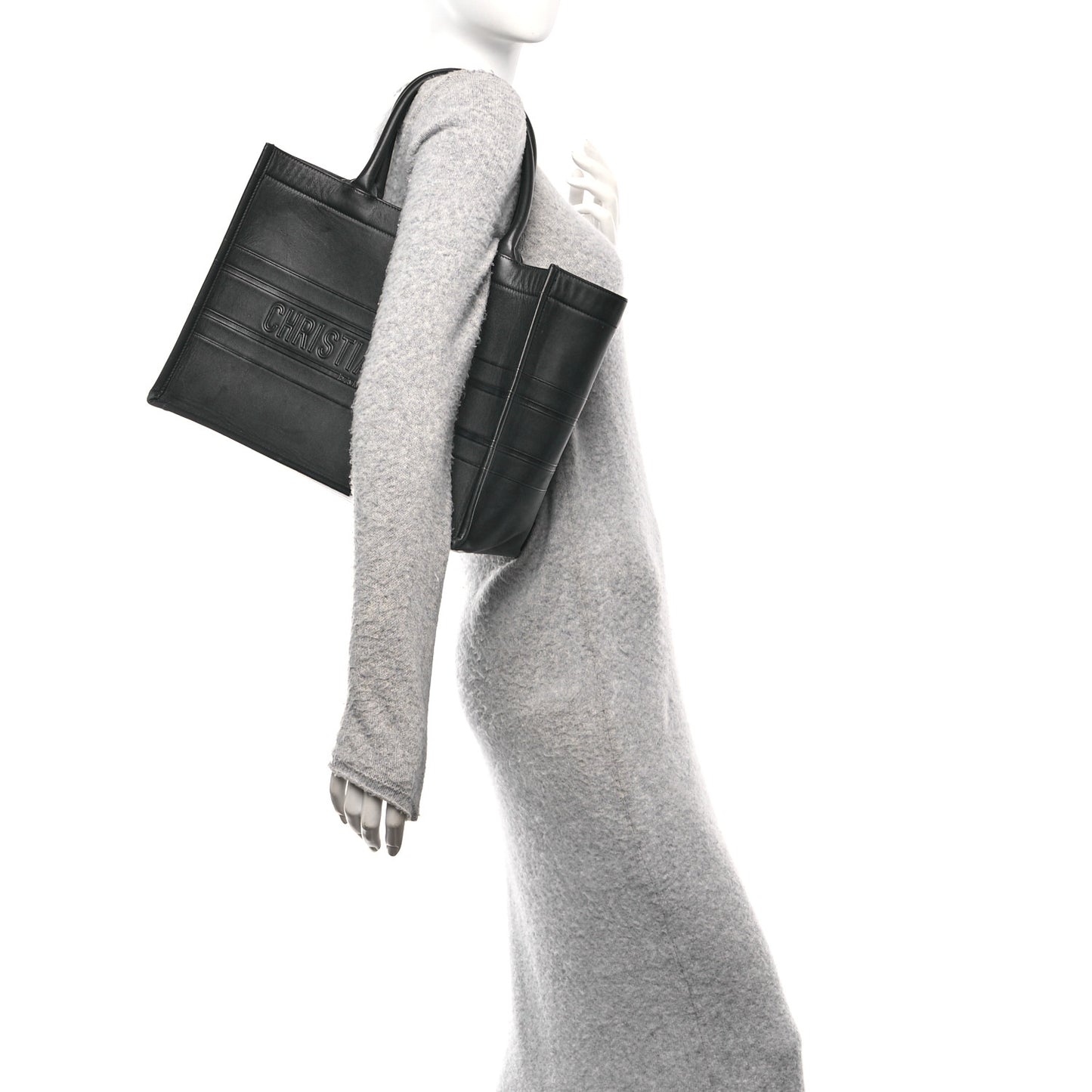 Calfskin Embossed Medium Book Tote Black