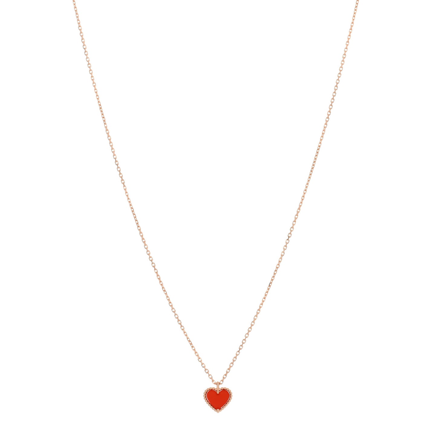 18K Rose Gold Carnelian Sweet Alhambra Heart Pendant Necklace