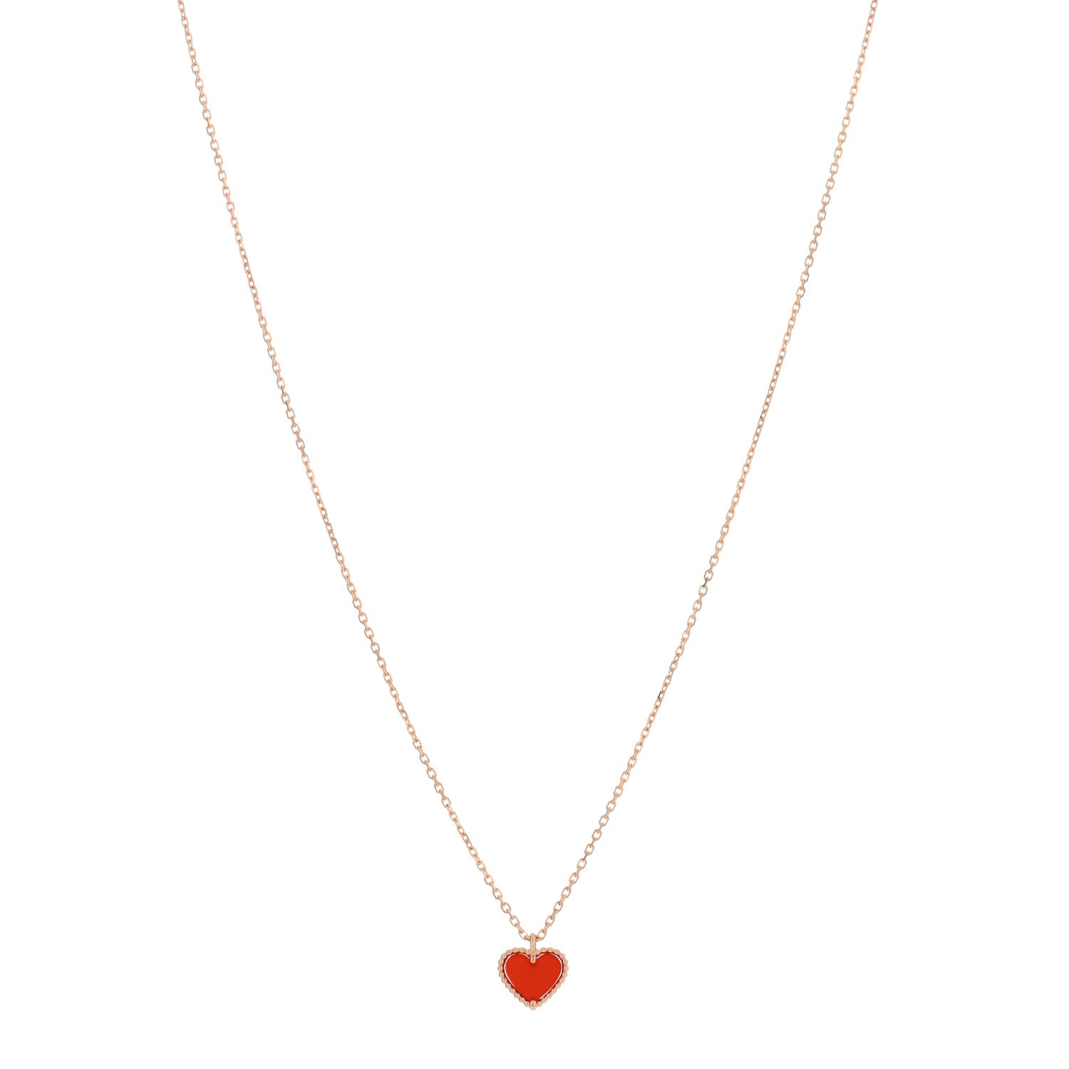 Van Cleef & Arpels 18K Rose Gold Carnelian Sweet Alhambra Heart Pendant Necklace 1 of 4