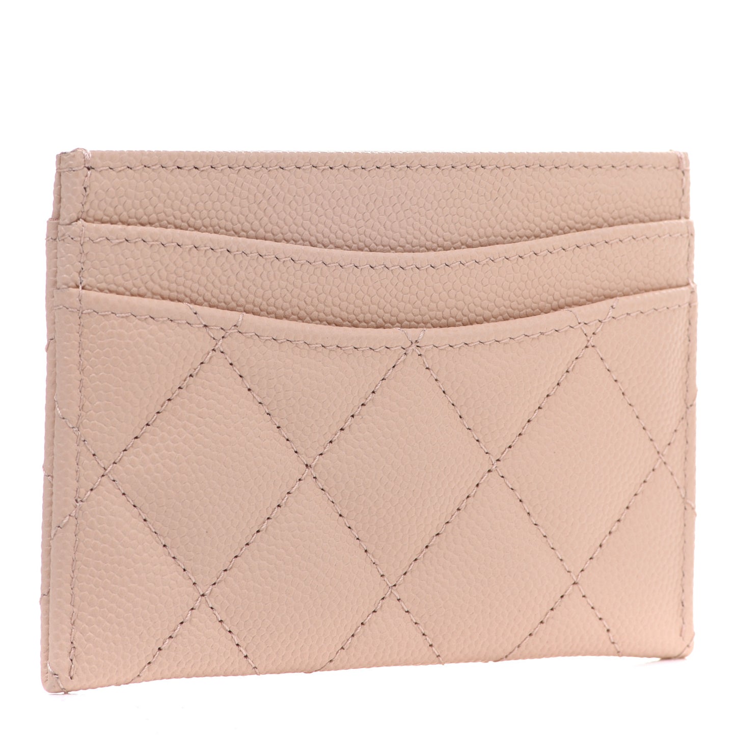 Caviar Quilted Card Holder Light Beige