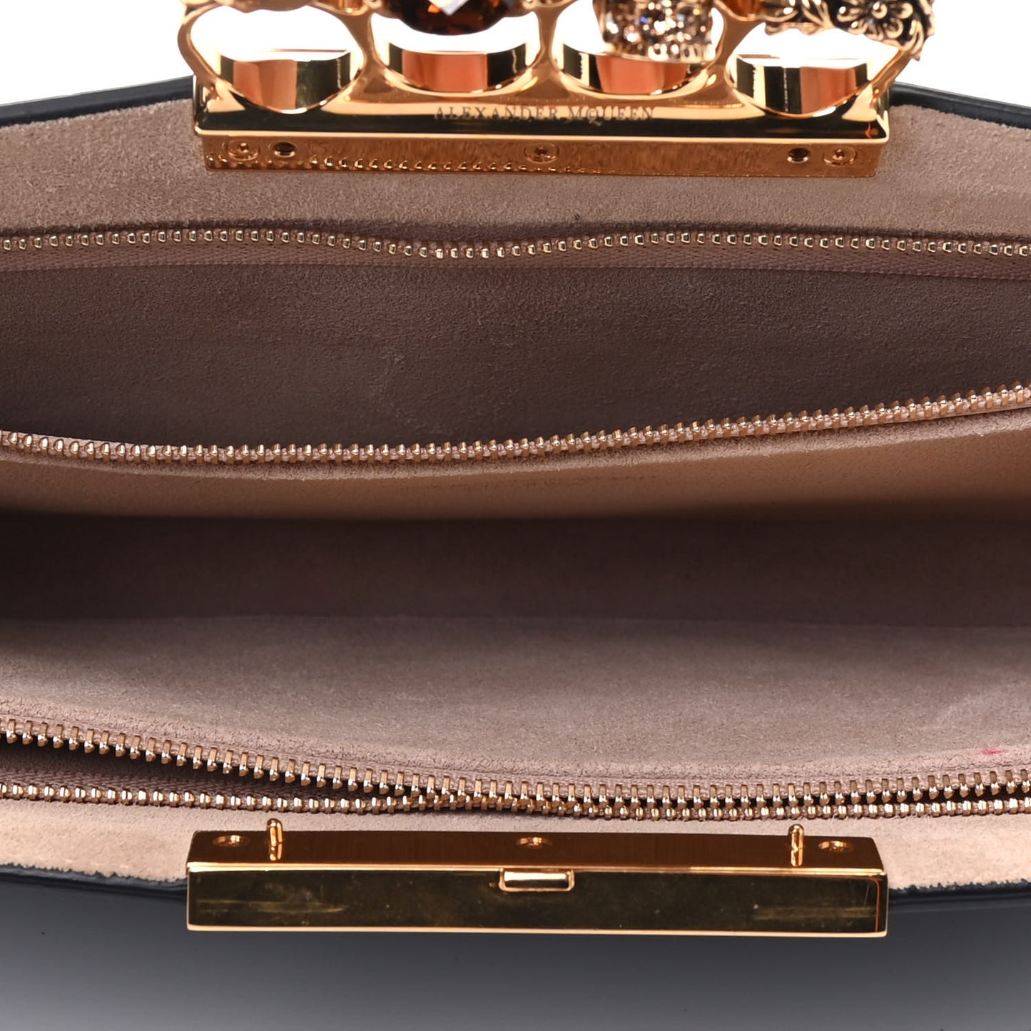 Calfskin Crocodile Embossed Knuckle Flat Clutch Black Gold