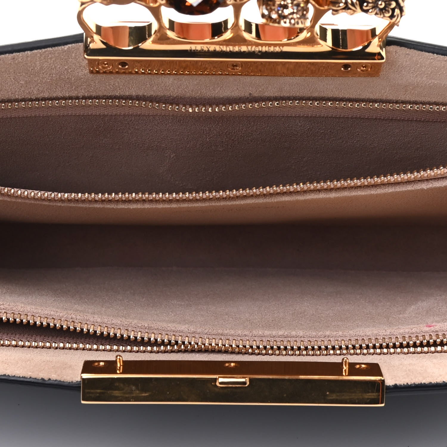 Alexander McQueen Calfskin Crocodile Embossed Knuckle Flat Clutch Black Gold 5 of 9